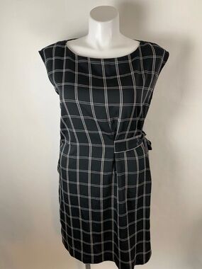LOFT Black and White Windowpane Midi Dress